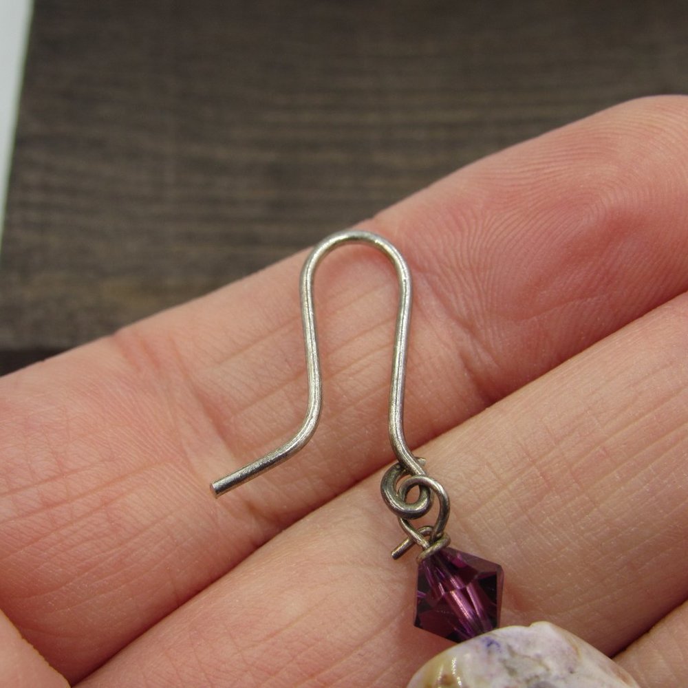 Sterling Rough Amethyst Stone Dangle Earrings - image 2